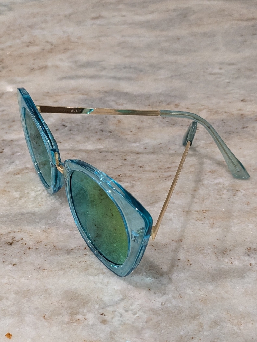 Women’s Teal Transparent Frame Sunglasses with Orange Lenses - Picture 3 of 6